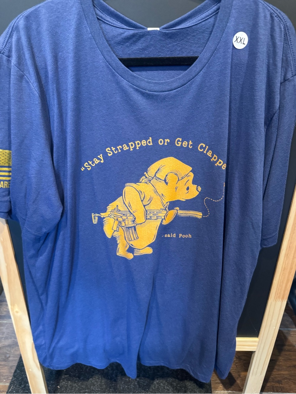 Nine Line XXL Navy Graphic Tee with Yellow Pooh stay strapped or get clapped